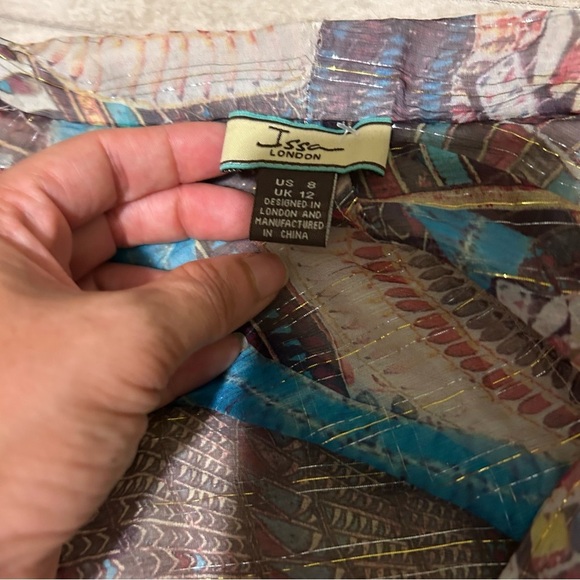 Issa London Metallic Chiffon Silk Maxi Dress Boho Luxe Deep V neck vintage - Picture 6 of 12